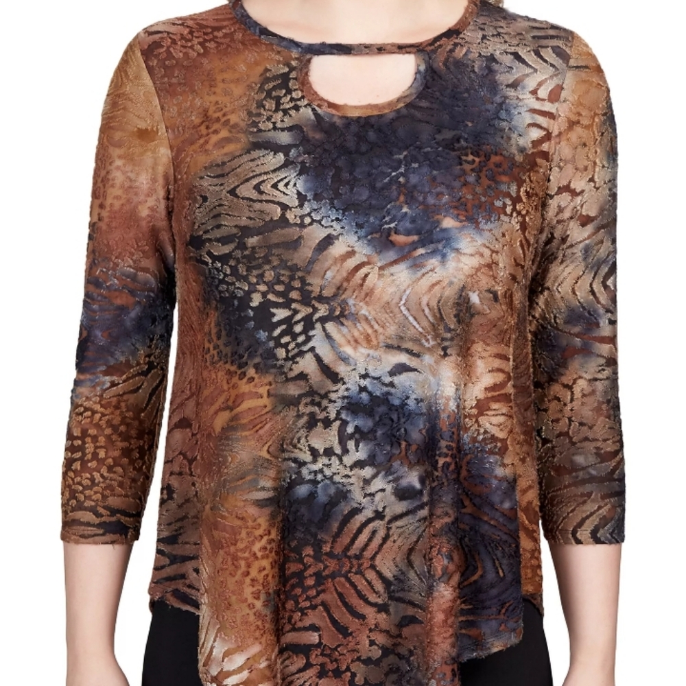 🦋Ruby Rd. Brown and Blue Patterned Blouse